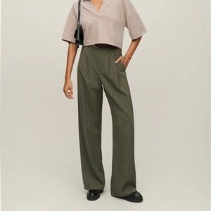 Reformation Olive Pinstripe Wide Leg Pants